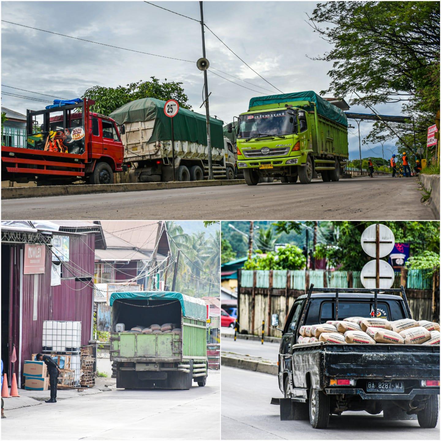 Truk pengangkut Semen Padang yang baru keluar dari Packing Plant Indarung, Rabu. PT Semen Padang siap mengamankan pasokan untuk kebutuhan rehab dan rekon pasca bencana di Sumbar